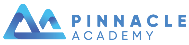 Logo de l'académie Pinnacle - deux montagnes bleues